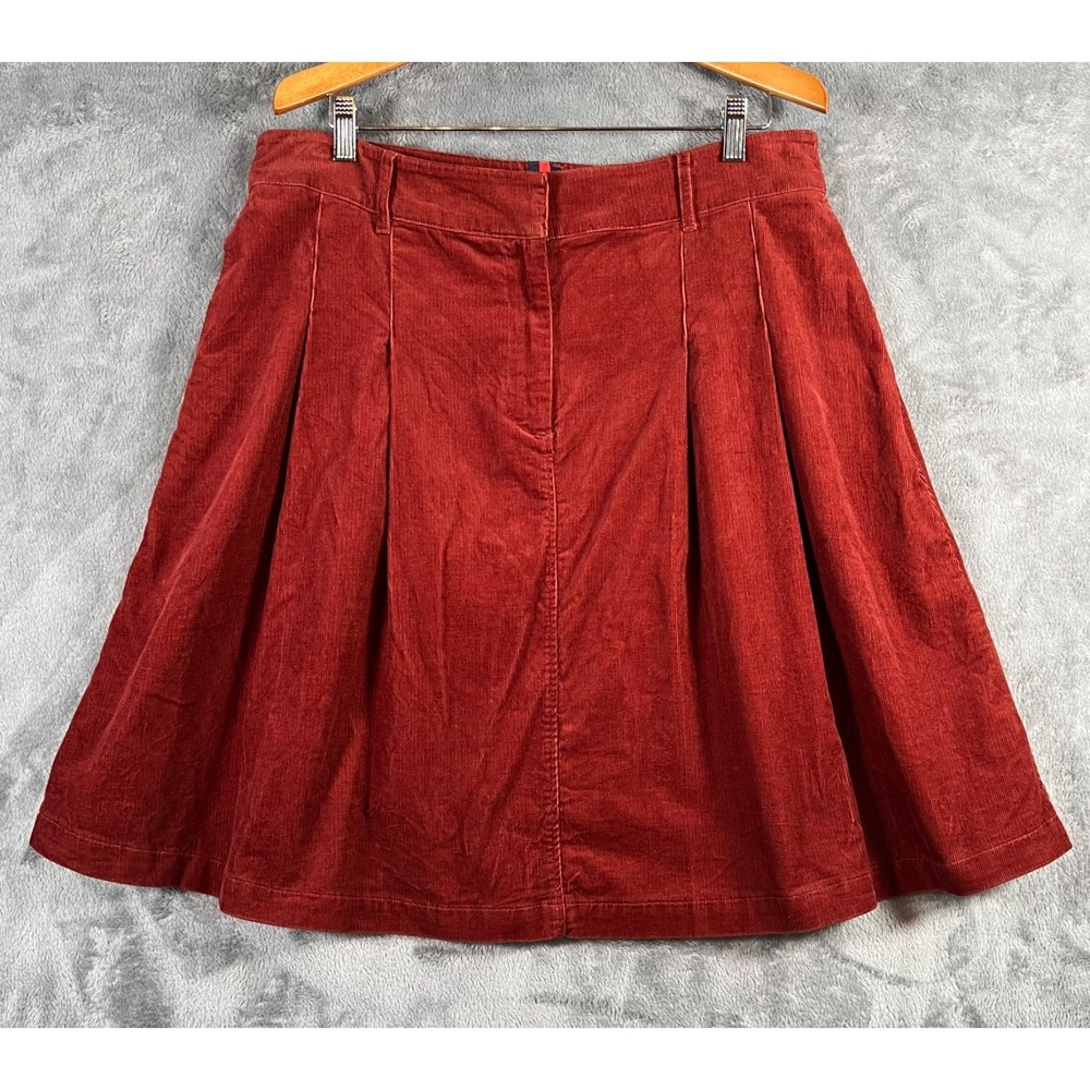 Boden Pleated Corduroy Skirt 14 Long Rust Red Circle Skater Preppy Knee Length